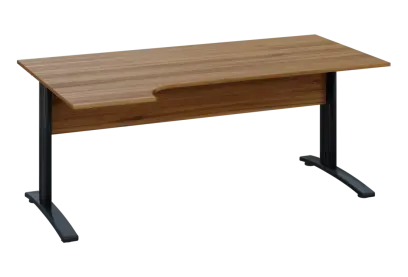 ERK 18 - 184 stůl kancelářský, rohový, levý, kovová podnož černá, deska 18 mm, široký 1800 mm, ořech světlý